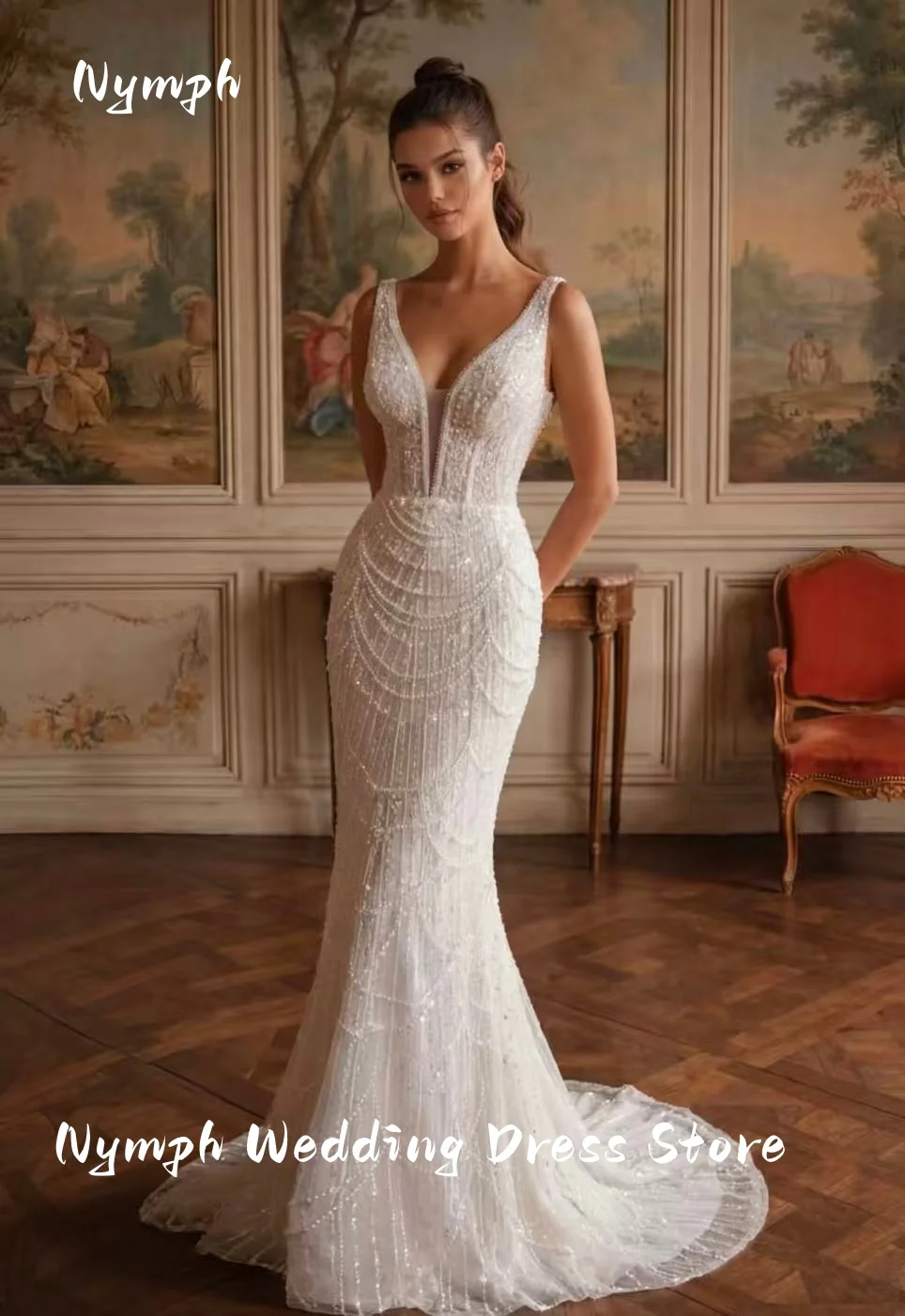Luxury Pearls Lace Mermaid Wedding Dress for Women Sweetheart Bridal Gown Floor Length Customized Vestidos Novias Boda