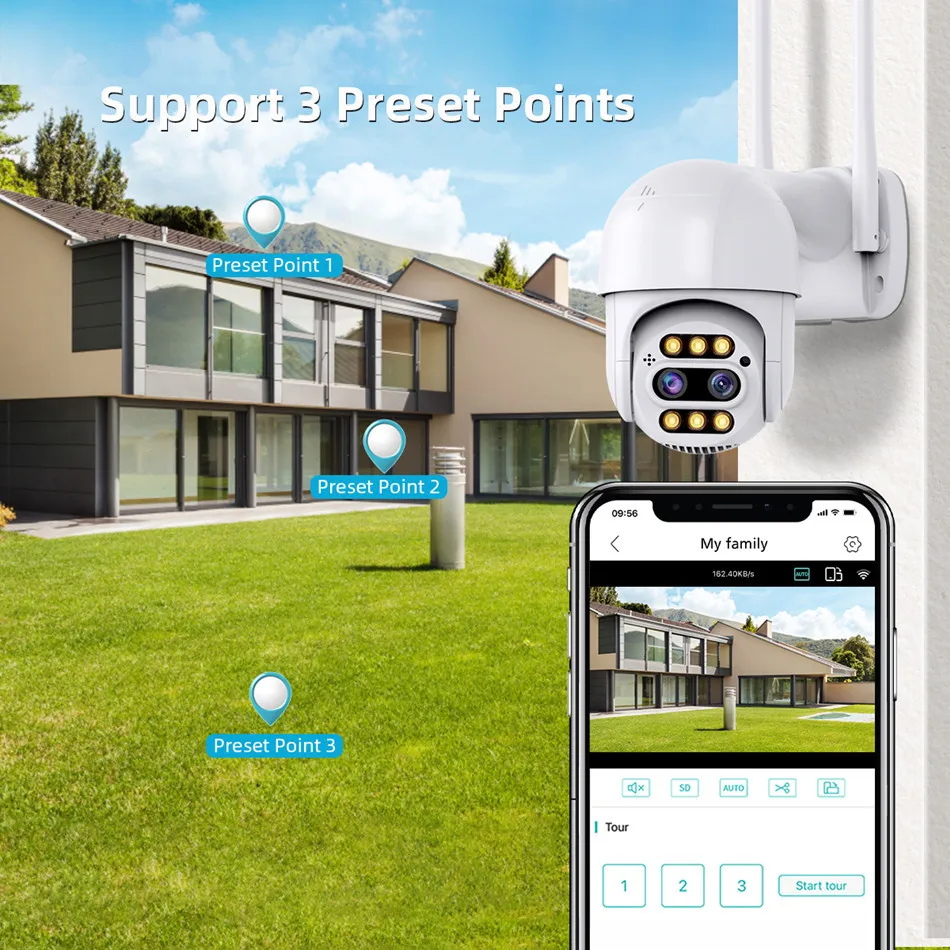 4MP UHD iCsee APP Dual Lens 8X Zoom Wireless PTZ IP Dome Camera Full Color AI Humanoid Detection Home Security CCTV Baby Monitor