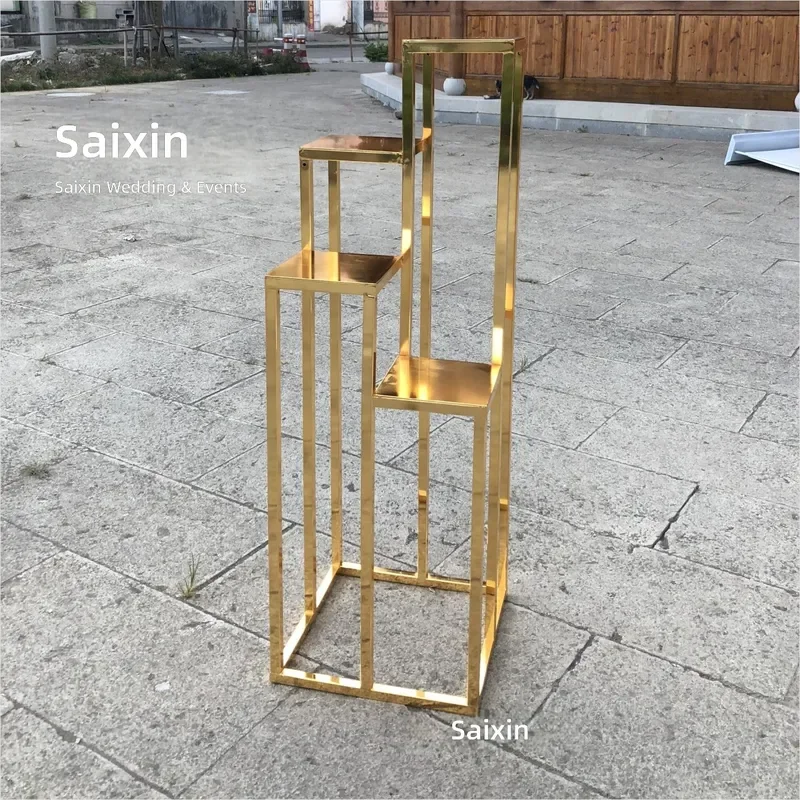 for High Quality 4 Tier Iron Flower Pot Stand with Gold Tall Metal Candle Holder for Wedding Event Decor