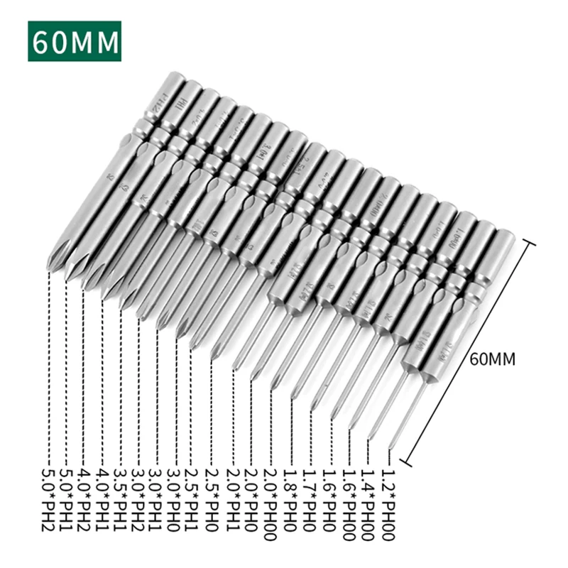 

10pcs/lot 60mm Length 801 5mm Magnetic Electric Round Shank Phillips Screwdriver Bit Set Hand Tools Cross Head PH00 PH0 PH1 PH2