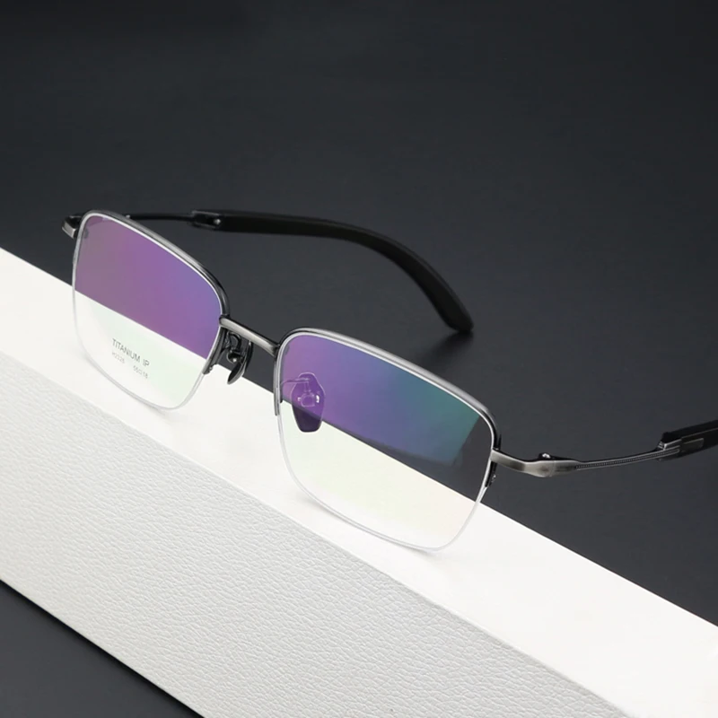 

Half-Frame Horn Pure Titanium Glasses Frame with High-grade Natural White Cowhorn Temples Can Be Matched with Myopia Presbyopia