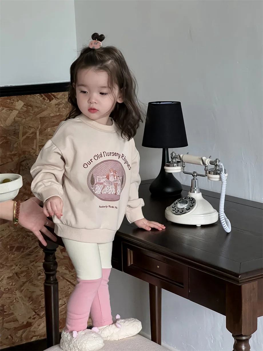 2024 Autumn New Baby Long Sleeve Sweatshirt Cartoon Print Infant Toddler Loose Versatile Pullover Tops Baby Girl Casual Clothes