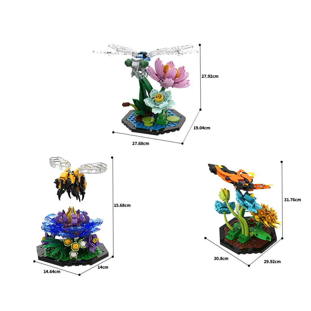 MOC Honeybee Butterfly Dragonfly Building Blocks Set Cute Model Bee Garden DIY Bricks Educational Toys For Gift Decoration