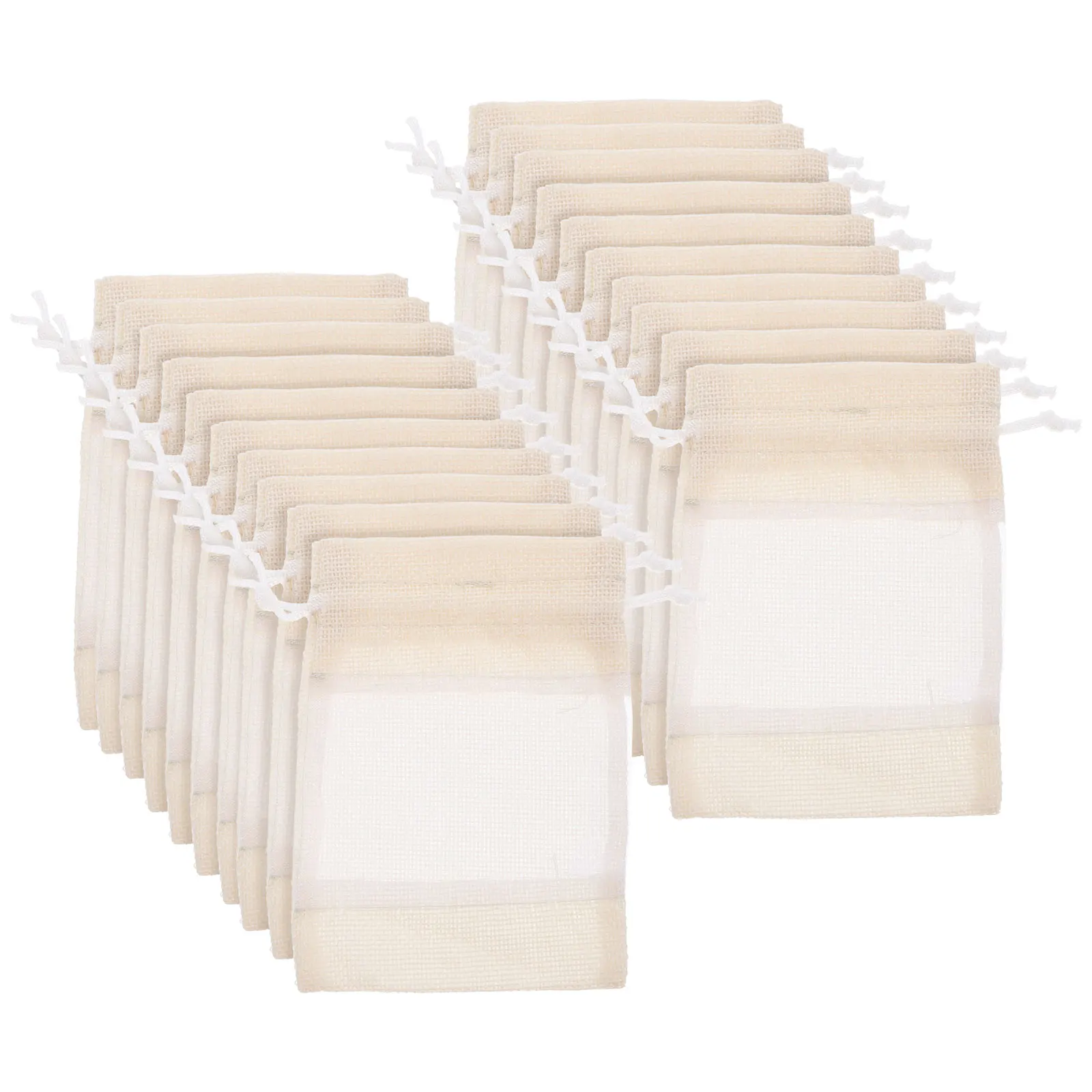 

20 Pcs Cosmetics Storage Bags Linen Drawstring Sachets Beige Party Favors Gift Pouches Wedding Candy Bags Makeup Organizer