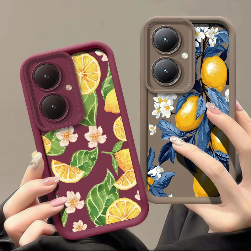 حافظة لهاتف فيفو Y35 Y30G Y28 Y38 5G Y36 Y21S Y21A Y27S Y22 Y22S Y33S Y31 2021 غطاء نمط زهرة الليمون مقاوم للصدمات #2