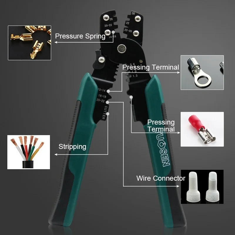 8 Inch Plier Peel Wire Multi Function Crimping Cold Pressure Terminal Press Clamp Terminals Green