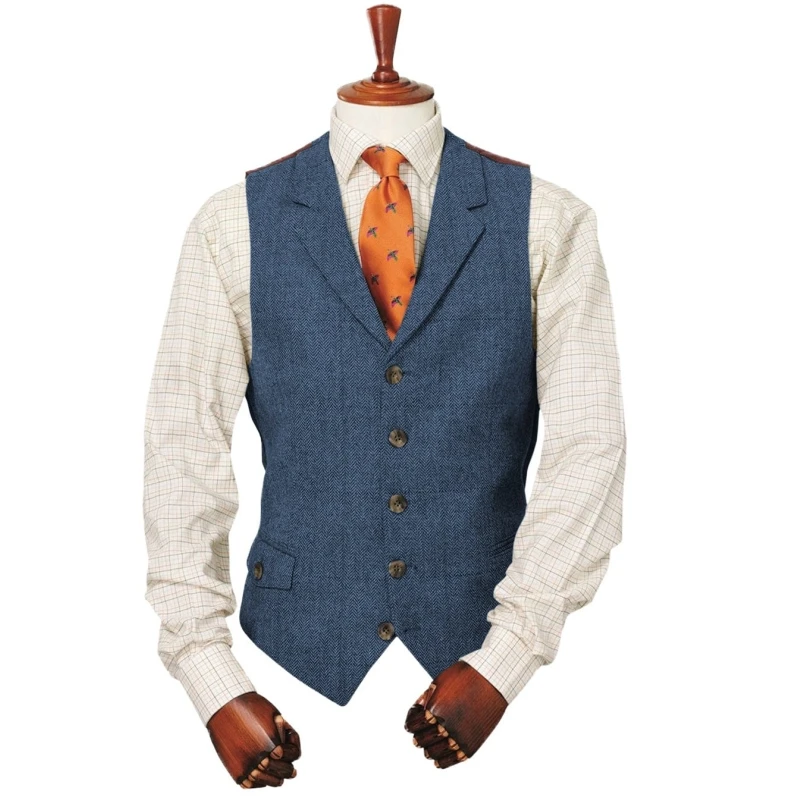 

Herringbone Men Vest Blue Waistcoat For Wedding Birthday Banquet Business Casual Work Set Men Suit Vest