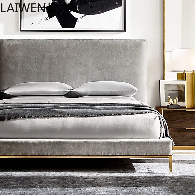 

HLZ light luxury fabric soft bag bed furniture simple modern double bed rural retro bed