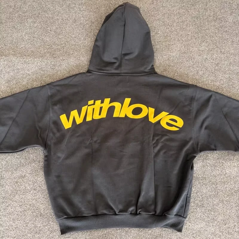 2026 Herren Hoodie mit Kursivtext „With Love“, Oversized Streetwear Pullover, Lässiges Herbst-Winter-Kapuzenoberteil – Detail 7