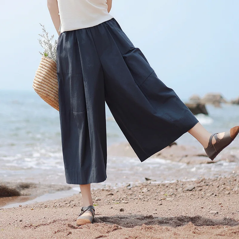 

Cotton Wide Leg Skirt Pants Women Trousers Summer Outfit