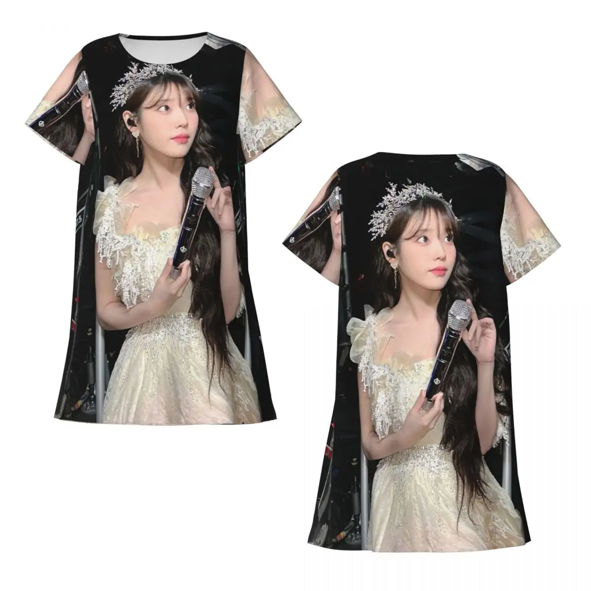 IU Lee Ji-eun Korean Actress I-idol Short Sleeves Nightdress Sleeping Sleepshirts Women Short Sleeve Nightgowns Pajama Dress