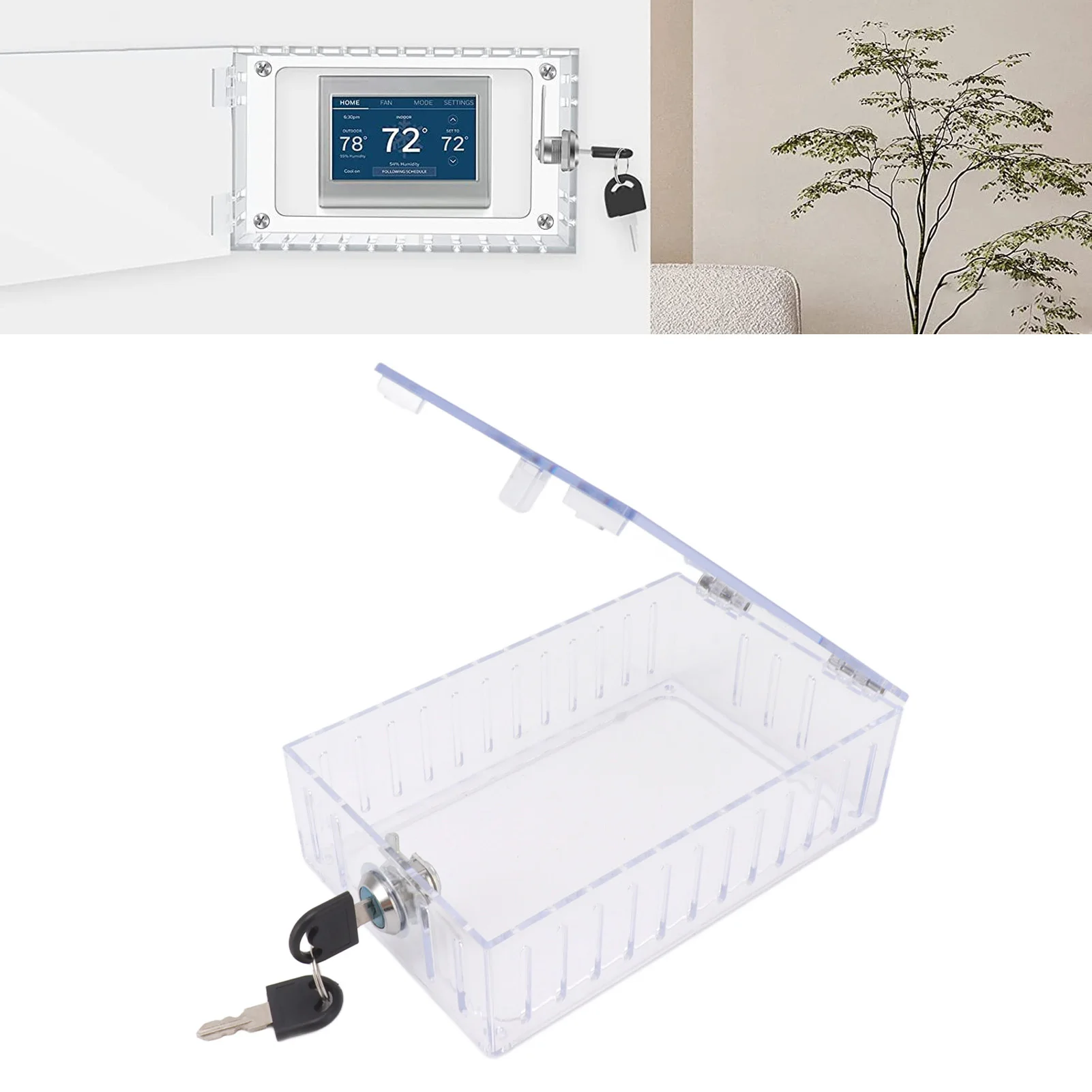 Clear Box Guard Thermostat Lock Box Large Universal Home Locking Thermostat Guard Clear Cover with Key for Thermostat On Wall