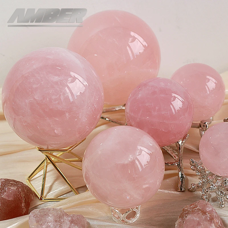 Sfera di pietra preziosa di cristallo di guarigione di quarzo rosa naturale da 11cm grande palla per Reiki Balancing Meditation Energy Home Office Decoration