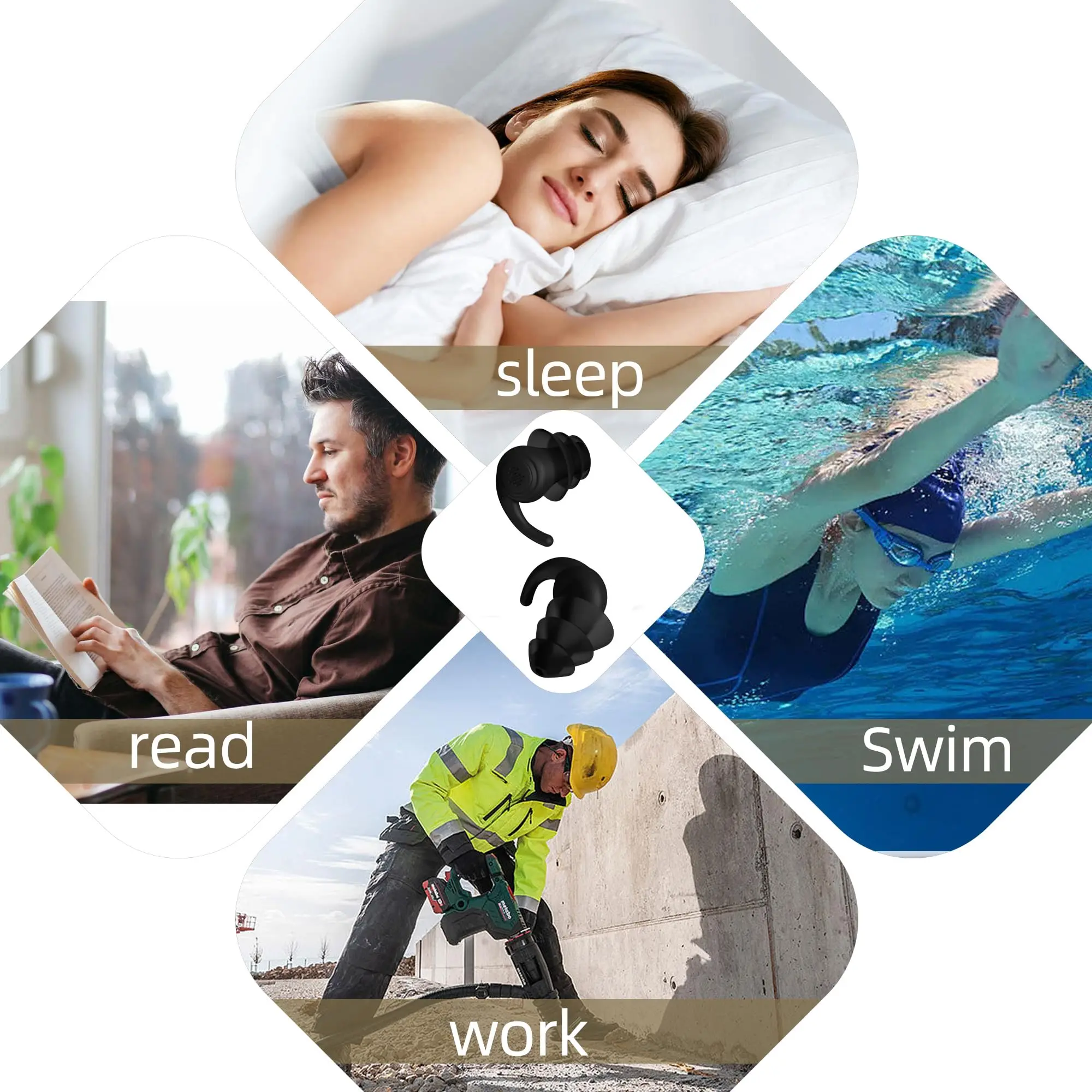 수영용 3겹 귀마개 - 재사용 가능한 귀마개, 부드러운 실리콘, 다양한 시나리오에 적합