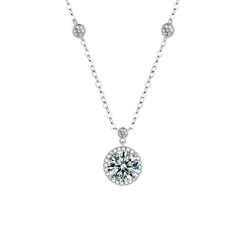 

ZFSILVER Fashion Trendy Classic s925 Silver 1ct Moissanite Round Necklace For Charms Women Accessories Party Jewelry Gift XMZ131
