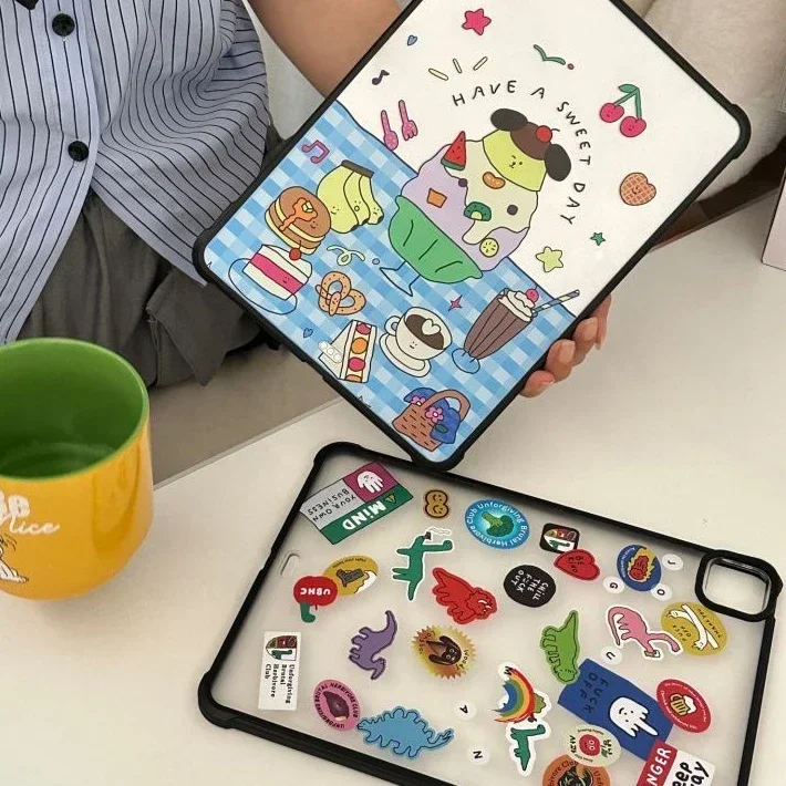 Dinosaur Sticker Acrylic iPad Case for iPad Mini 6 Air 4 Air 5 10.9inch iPad Pro 2020 2021 2022 11inch 12.9inch Protective Cover