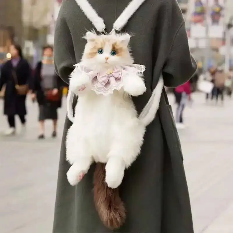 Cute Realistic Ragdoll Backpack Cat Backpack Women Kawaii Soft Plush Doll Lolita Cartoon Personality Mochilas Birthday Xmas Gift