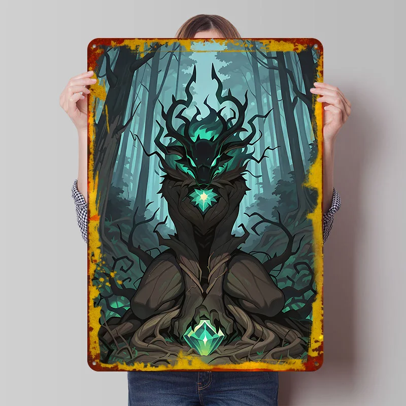 Forest Spirit With Emerald Gems Metal Poster Customized Wall Art Retro Vintage Tinplate Signs for Coffee Bar Accessories Decor