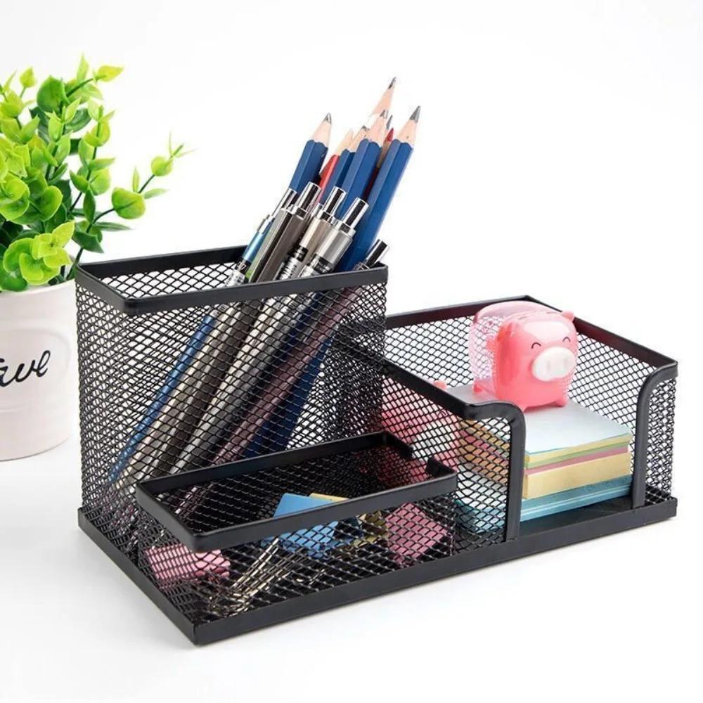 Imagem -02 - Malha Metal Pen Holder Durável Estacionário Cartão Arrumado Organizador Tabela Rack de Armazenamento de Arquivo ou Grades Preto