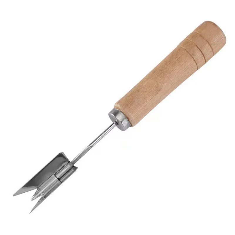 2pcs Wooden handle pineapple V shovel stainless steel pineapple knife peeler pineapple eye removal digging tool