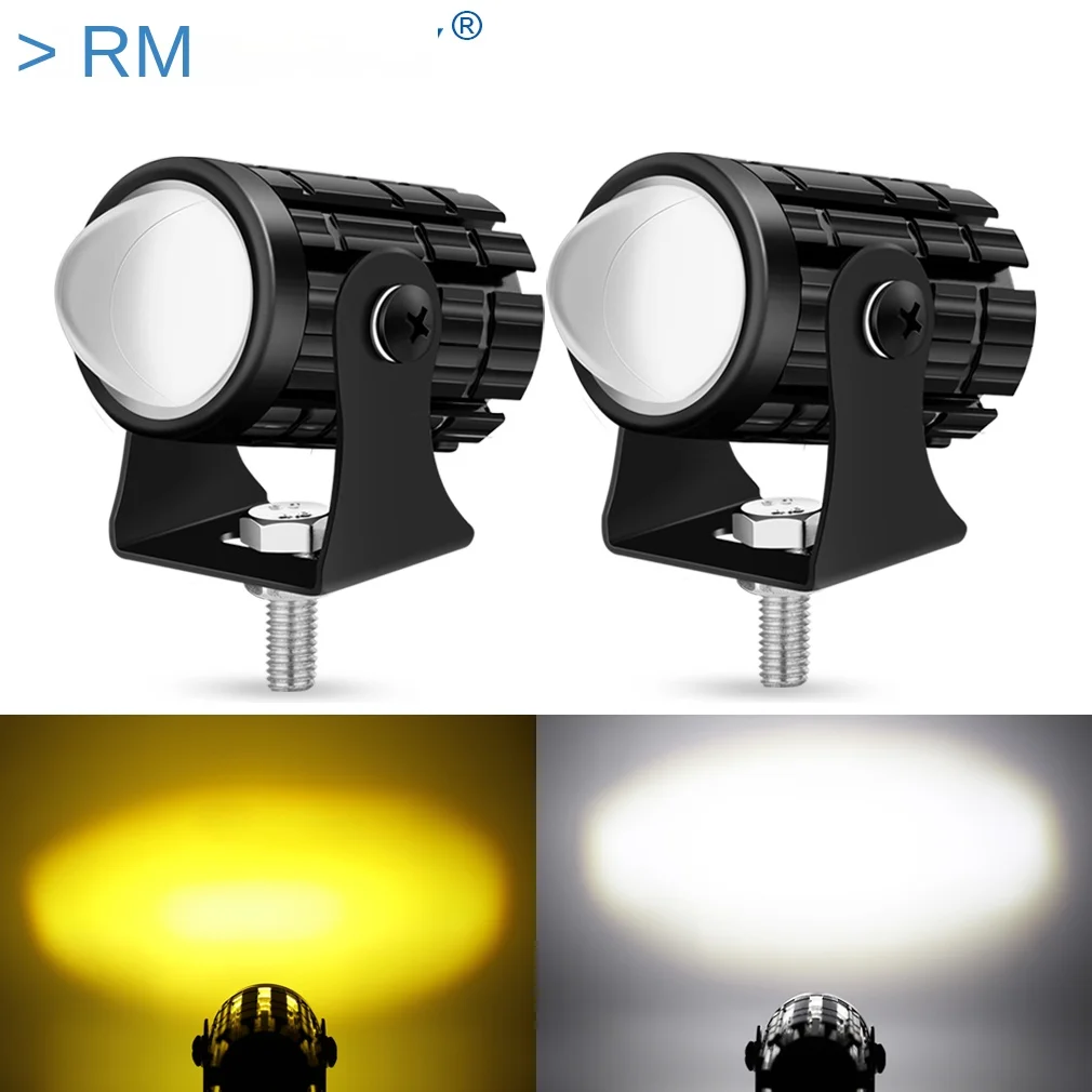 Projecteur de phare universel à lampe LED pour moto, VTT et scooter, lampadaire d'éclairage de piste auxiliaire de deux couleurs