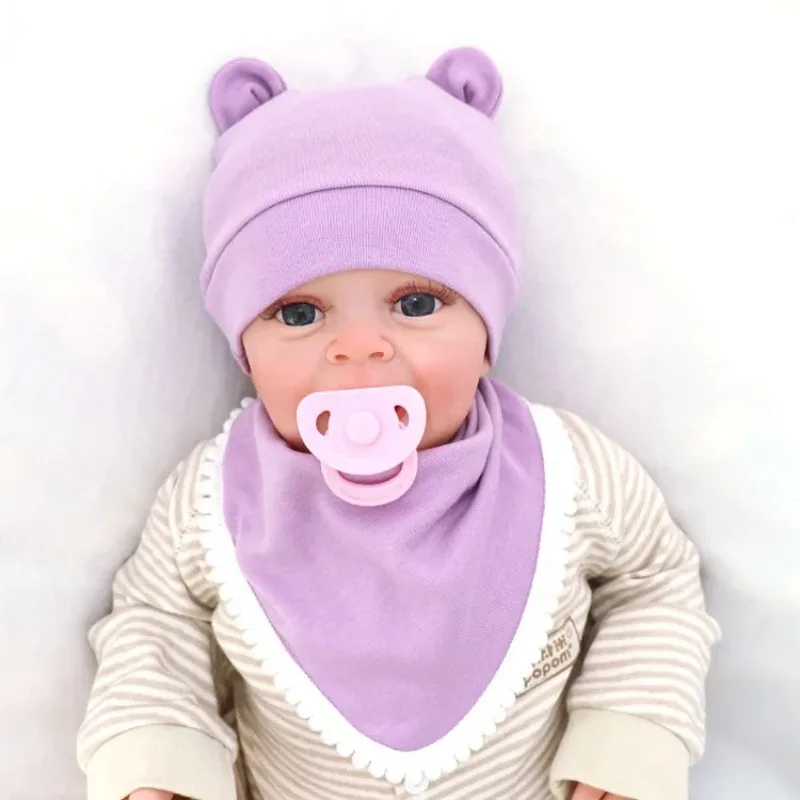 لطيف الاطفال قبعة قبعة مع المرايل الطفل الصلبة بيني القطن القبعات 2 قطعة/المجموعة الطفل قبعة الاشياء المرايل طفل رضيع قبعات 0-6 أشهر