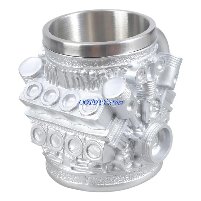 367A Automotive Engine Pattern Coffee Cup Stainless Steel Inner Layer Mug for Home