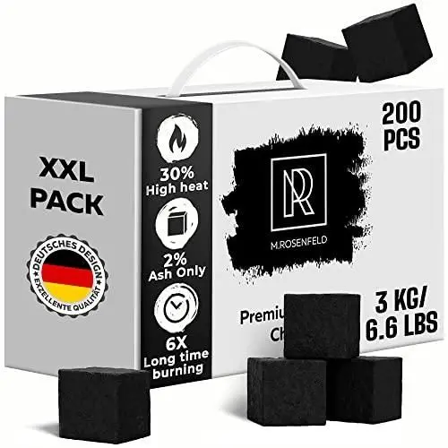 

Coconut Hookah Coals 200 Count 3KG 25mm Premium Natural for Hookah Cubes