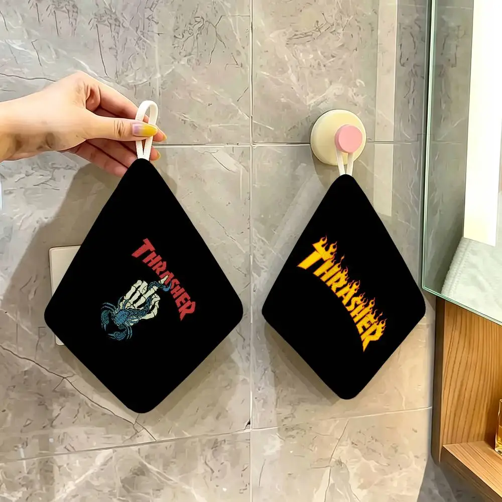 Logo T-ThrasherS Hanging Kitchen Towel, Polyester Cotton Material, Wear Resistant Hand Wiping Towel for Home