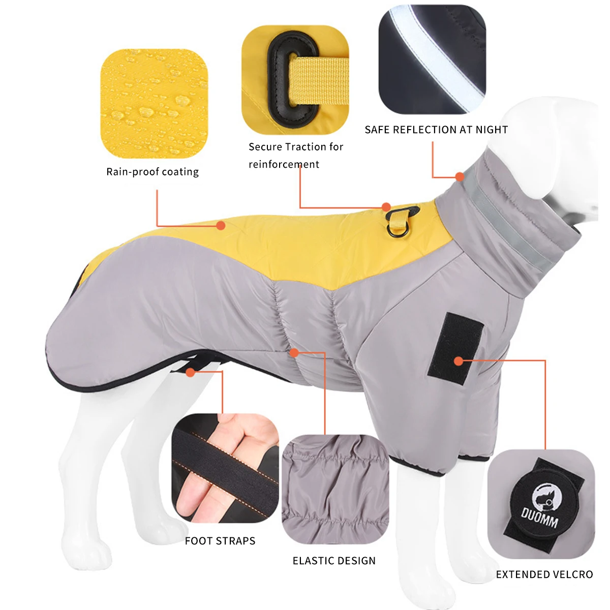 Windproof Dog Coat Winter dog coats Outdoor Warm Cape Type Reflective With Dog Name Sticker Pet Clothes