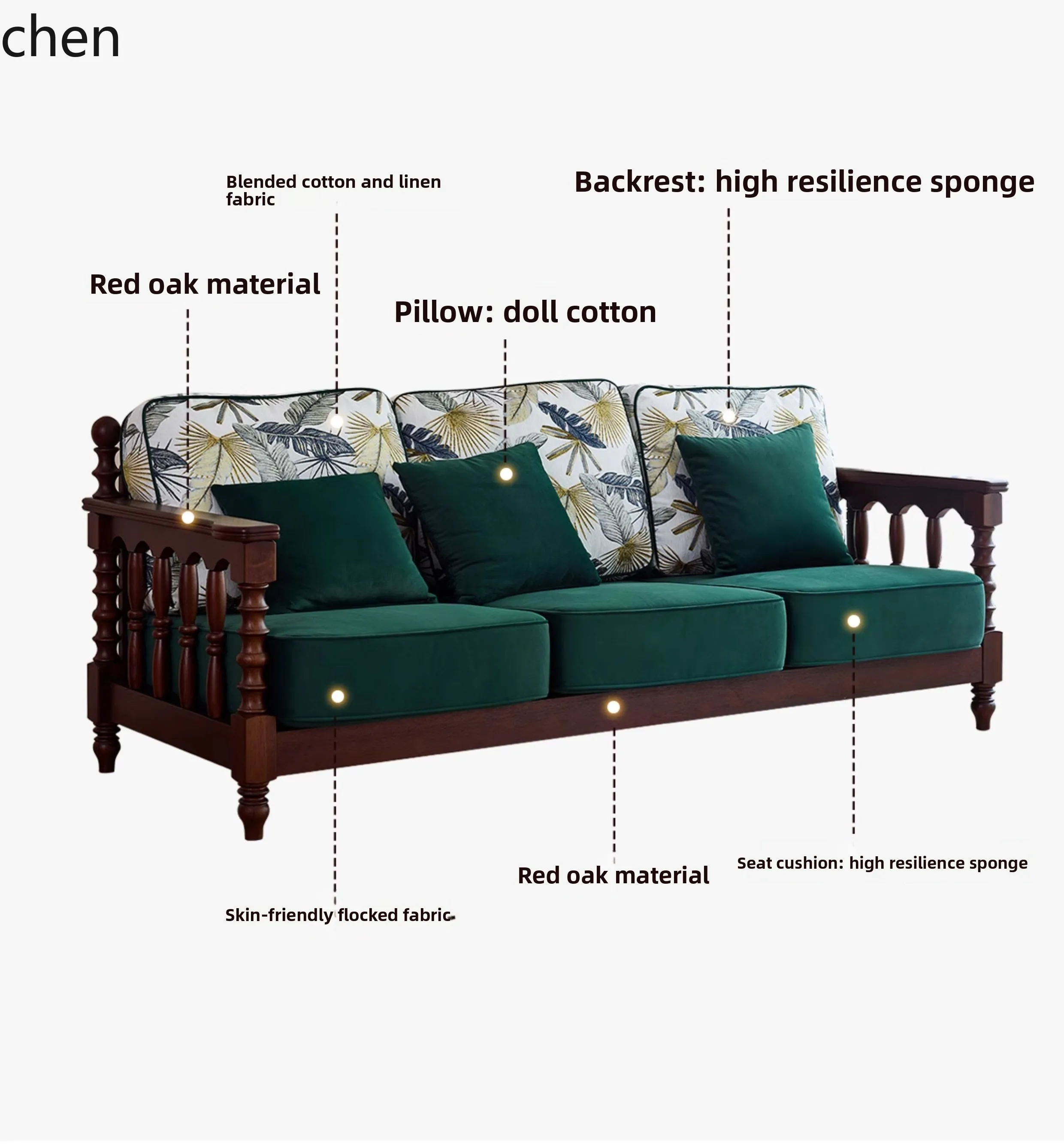 ZML Solid Wood Fabric Sofa Set for Three Persons, Small Apartment Living Room, All Solid Wood Furniture