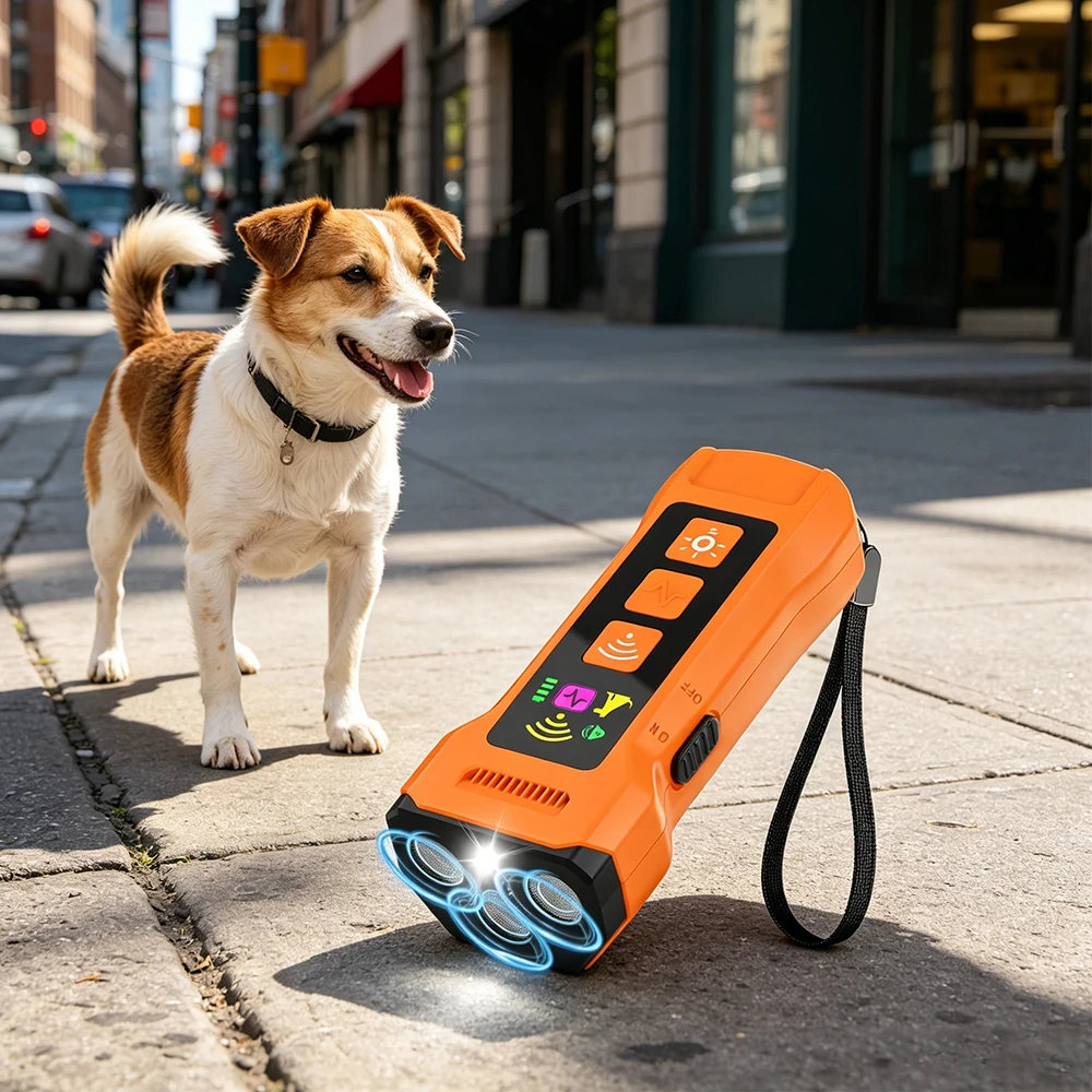 Dog Repeller Ultrasonic Dog Trainer 15-25-30KHz Variable Frequency Anti Bark Device with LED Torchlight Pet Training Tool