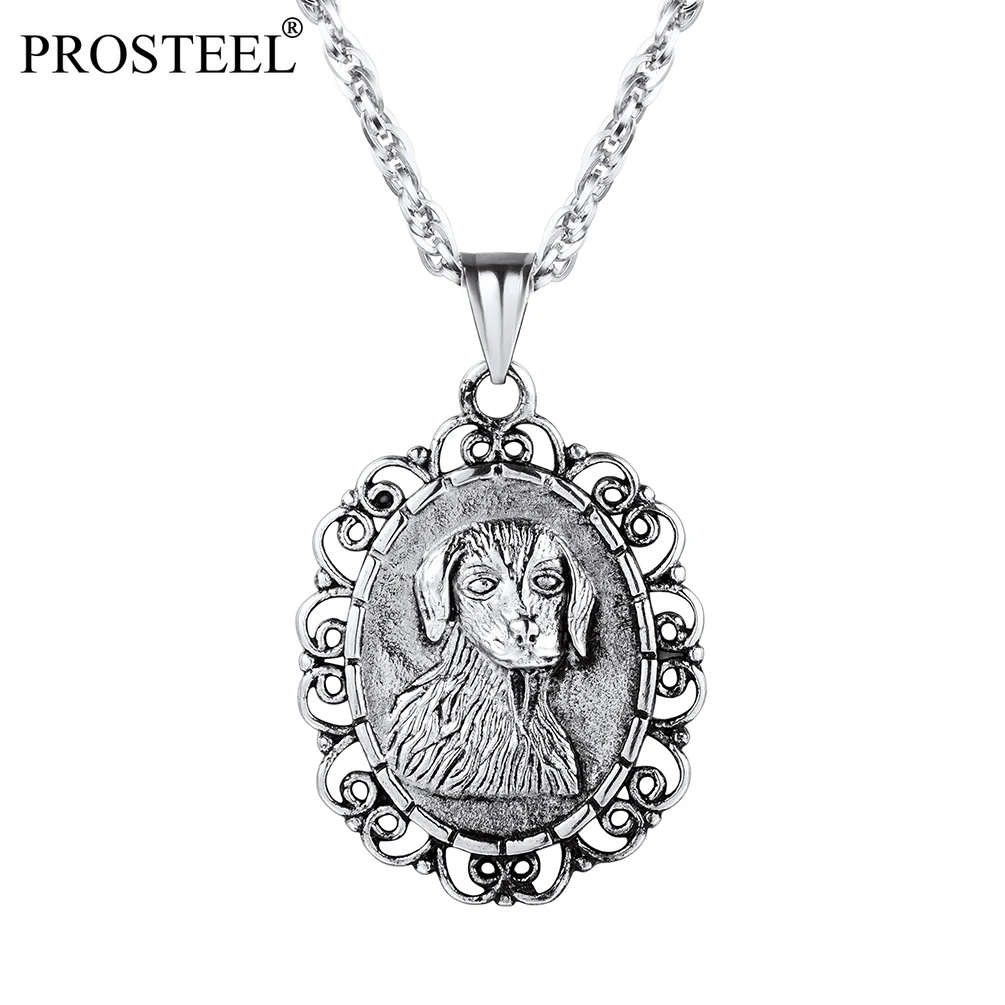 

PROSTEEL Pet Dog Portrait Necklace Animal Medal Pendant Vintage Jewelry for Women Men Black/Silver/Gold Tone PSP3012