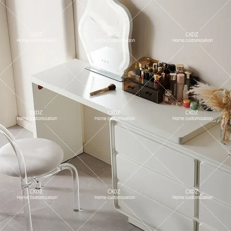 2026 New Cream Style Solid Wood Dresser Bedroom Modern Simple Makeup Storage Cabinet Integrated Dressing Table with Mirror