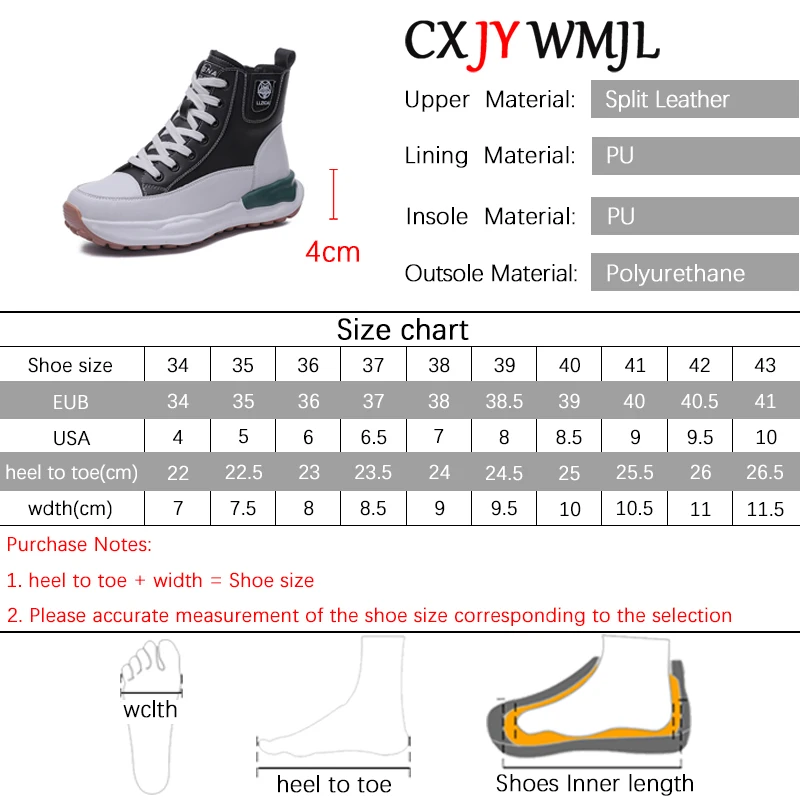 CXJYWMJL High Top Sneakers for Women Genuine Leather Autumn Winter Casual Vulcanized Shoes Ladies Lace-up Thick Soled Warm Boots