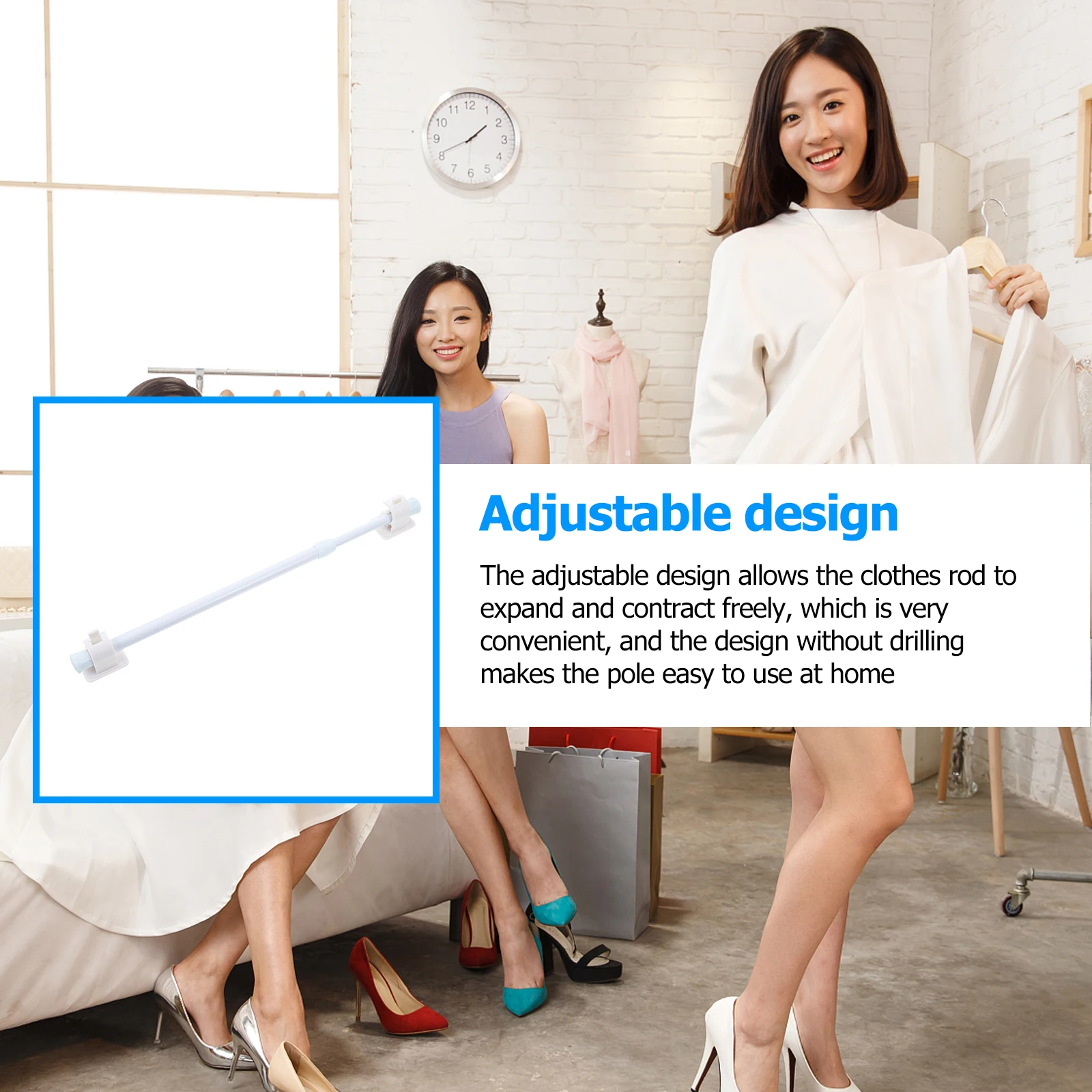 

Telescopic Clothes Drying Rod 30-50cm Diameter 1.3cm Flexible Shower Curtain Pole Extendable Wardrobe Punch-Free Adjustable Home