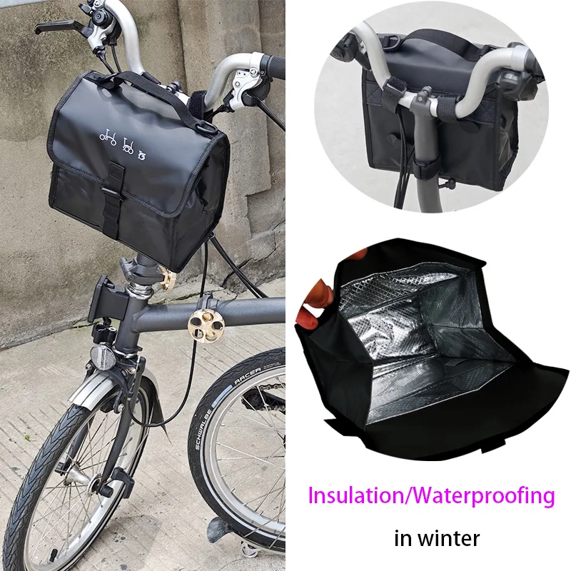 Heat Insulating Winter Bicycle Handlebar Bag Easy Install Magic Tape For Brompton Front Tube Basket Waterproof Thermal Bag