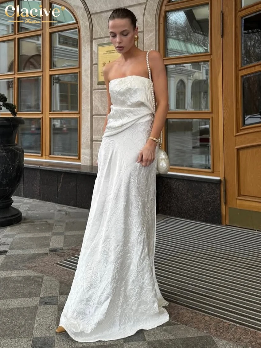 

Clacive Fashion Loose White Skirts Set 2 Piece Woman 2026 Sexy Strapless Tank Top With High Waist Maxi Skirt Set Female Clothing