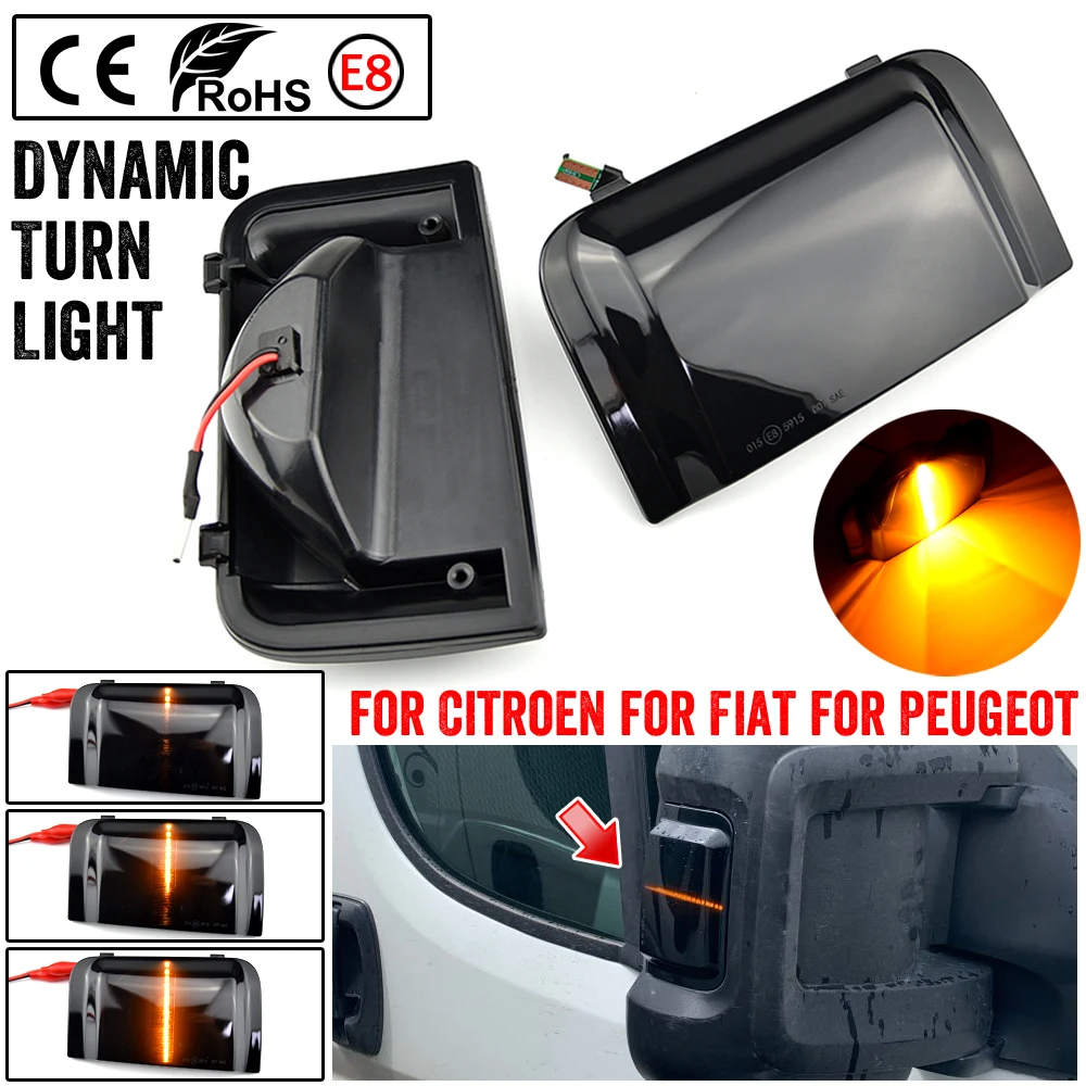 A Pair Car LED Dynamic Rearview Mirror Lights For Citroen Jumper Fiat Ducato for Peugeot Boxer Smoked Shell Turn Signal Streamer
