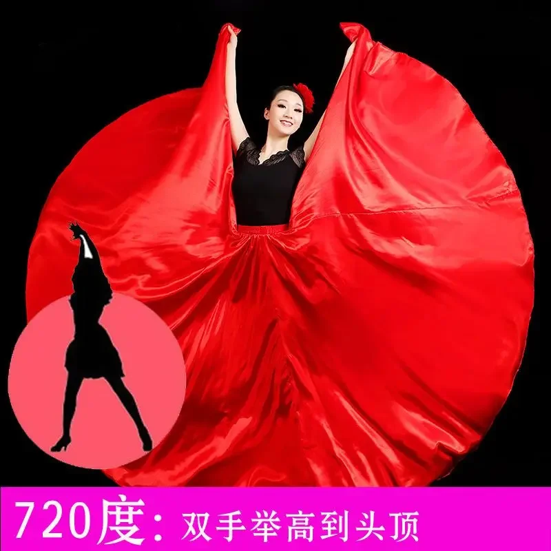 กระโปรงเต้นรำสไตล์ยิปซีสเปน แฟลเมงโก้ สำหรับผู้ใหญ่และเด็ก ผ้าซาตินลายทาง ผ้าไหม ทรงบานใหญ่ สีแดง สำหรับการแสดงเต้นรำแบบทีม