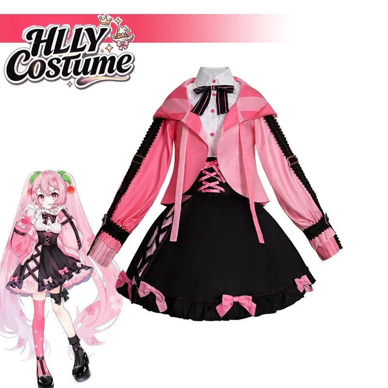 Miku Anime Project Sekai Colorful Stage! Cosplay Costume 2025 New Girl Sweet Pink Coat Skirt Tie Socks Christmas Lolita Uniform