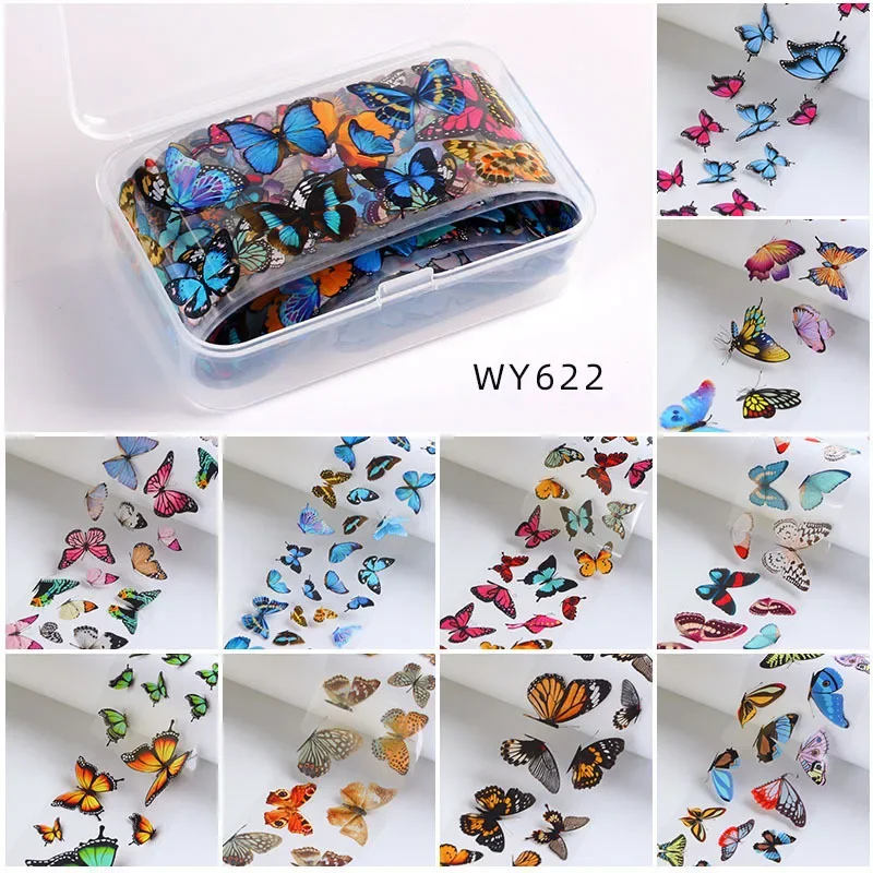 10pcs Nail Art Starry Paper Fashion Sticker Butterfly Animal Flower Flame Lace Transfer Foil Set Nail Sticker Decal Decor 4*50cm