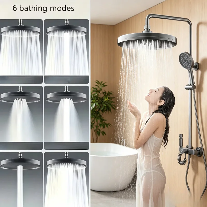 

High Pressure 6-Mode Rainfall Shower Head, Top Rain Shower with Filter, Bathroom Faucet Accessories
