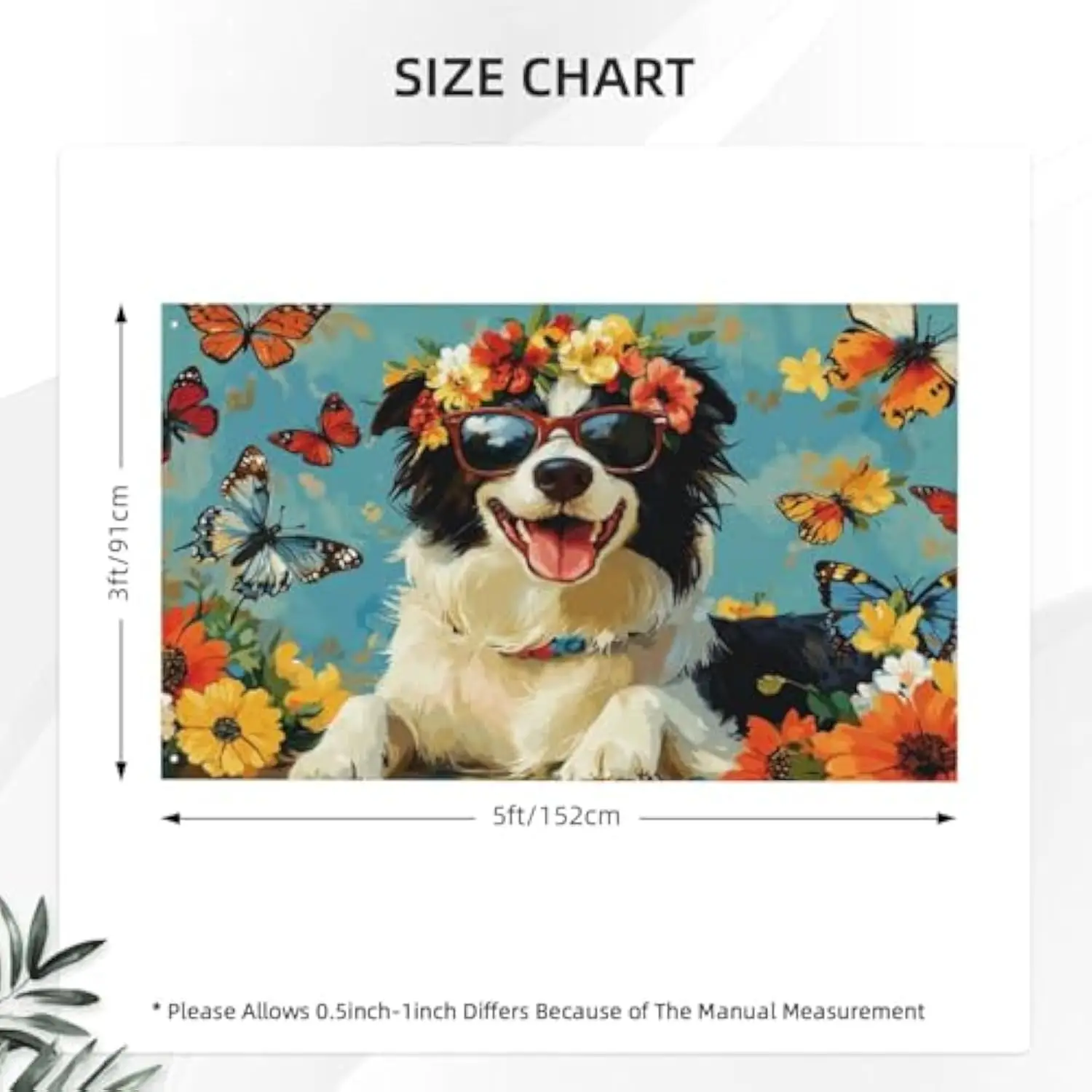 Happy Border Collie Dog Spring Summer Garden Flag Single-sided Printing Yard Banner 3x5FT 4x6FT