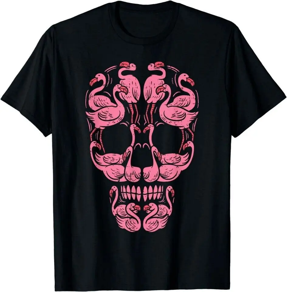 Pink Flamingo Skull Breast Cancer Awareness Halloween Women T-Shirt