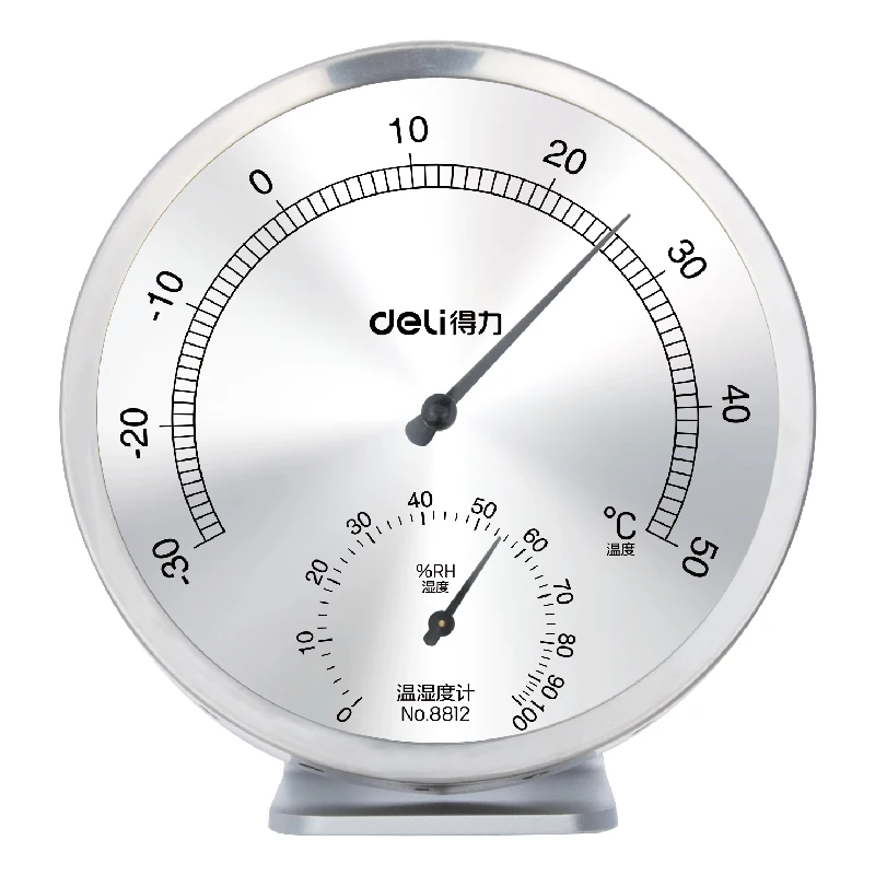 Deli 8812  8847 Stainless 304 Machanical Thermo-Hygrometer Induction Element No Need Battery Temperature And Humidity Meter