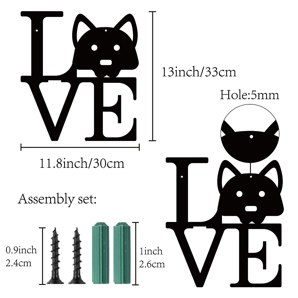 Metal Wall Art Love Dog Decor Wall Ornaments Hanging Plaques Wall Art Sculpture Sign for Indoor Outdoor Home Living Room Kitchen