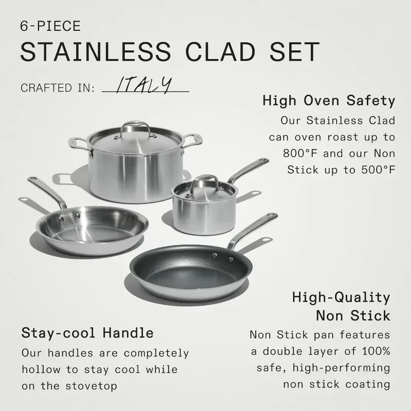 Cookware Stainless Steel Cookware Set - Clad - Includes Frying Pans, Saucepan, and Stock Pot