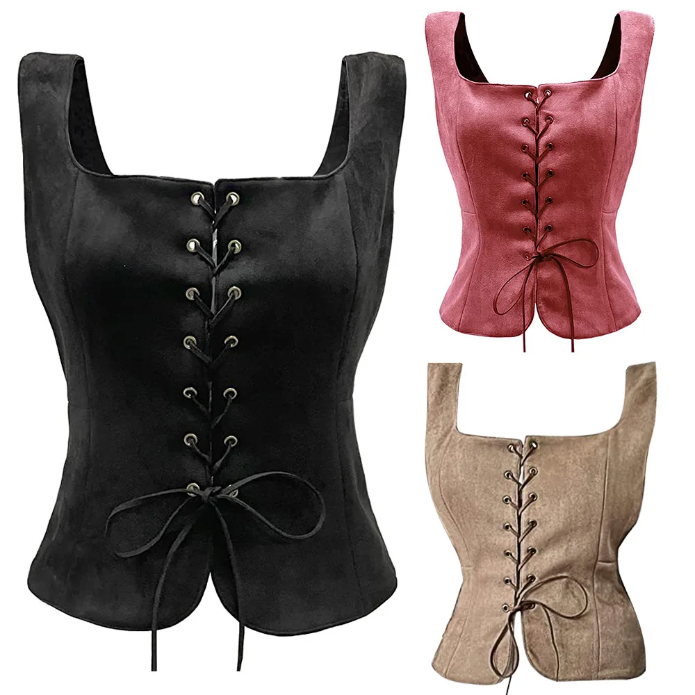 

Women's Pirate Renaissance Vest Medieval Victorian Suede Corset Waistcoat Steampunk Gothic Archer Cosplay Halloween Costume