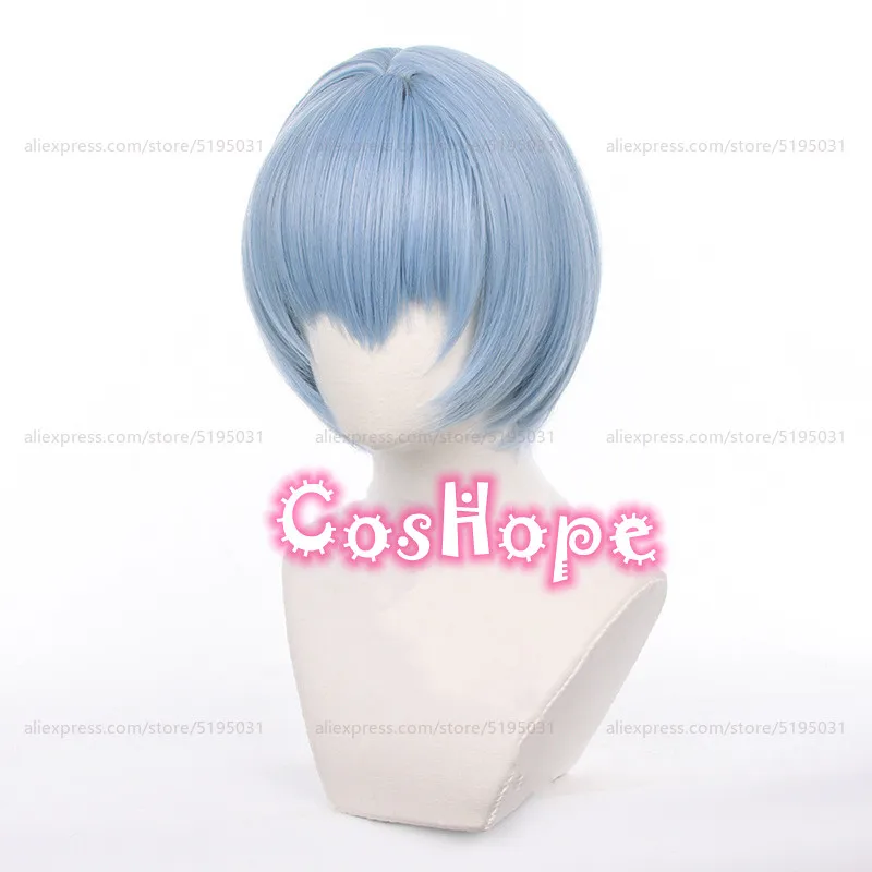 Rei Ayanami Parrucca Cosplay Donna 30 cm Parrucca corta blu Cosplay Parrucche Cosplay Anime Parrucche sintetiche resistenti al calore Halloween